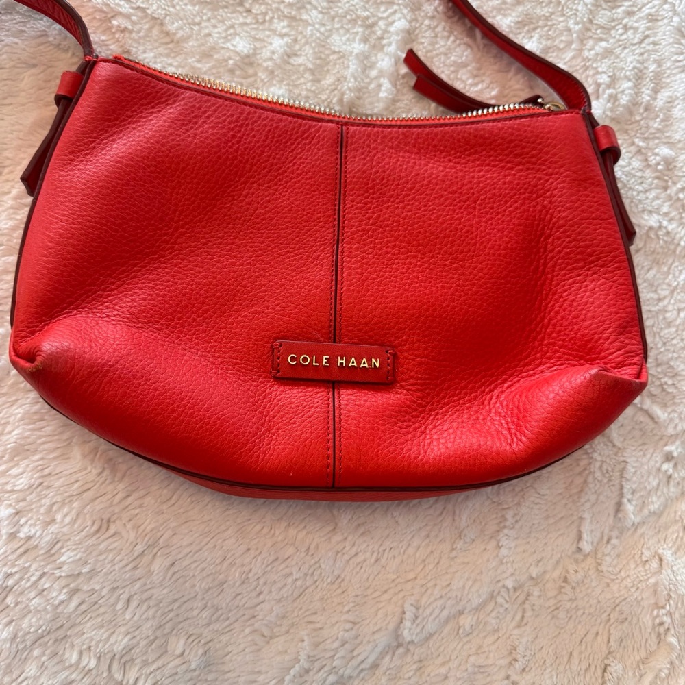 Cole Haan Red Crossbody Bag with Textured Leather and Curved Shape